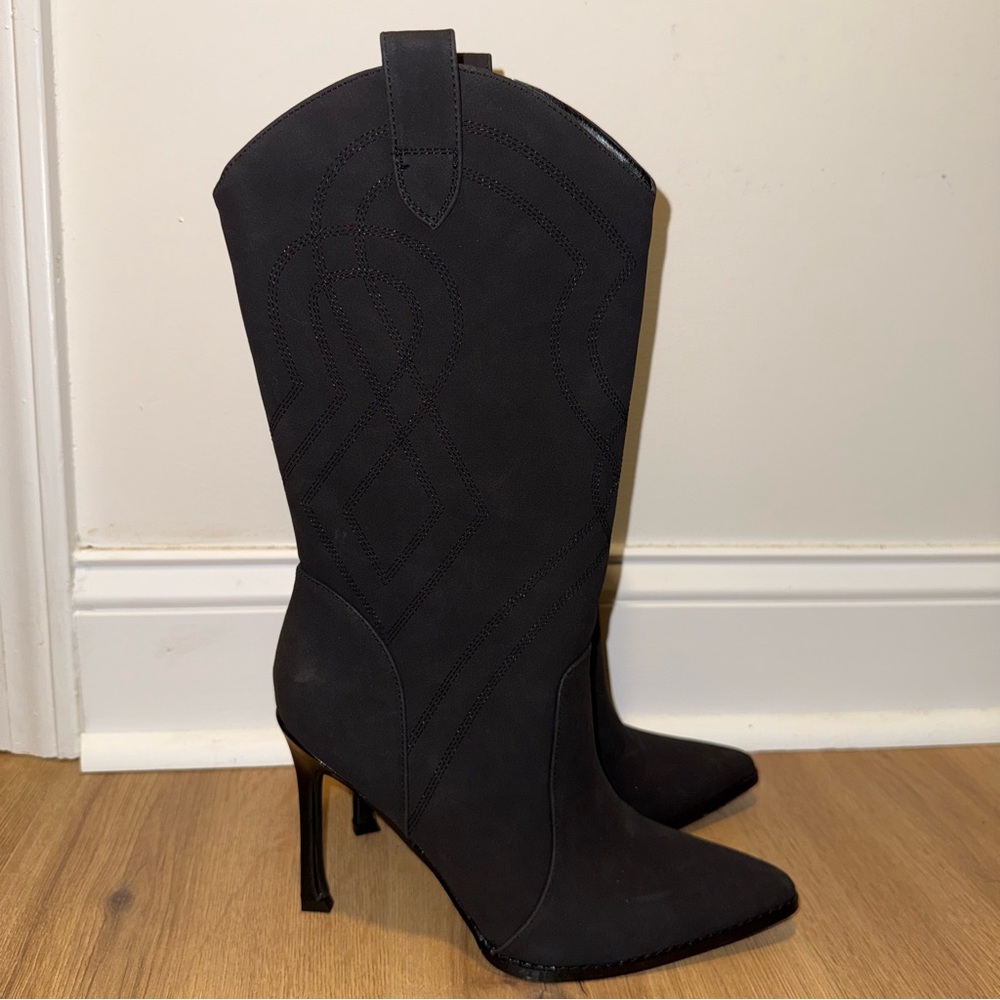 Black Heeled Boots with Western Flair